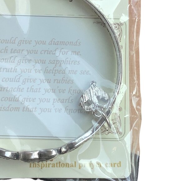 Mom Inspirational Silver-Tone Twist Bangle Bracelet Heart Charm NEW Prayer Card - Picture 8 of 8